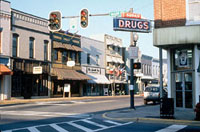 Drugstore sign and storefronts in Culpeper