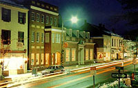 downtown Warrenton at night with street lights