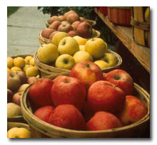 colorful apples in baskets